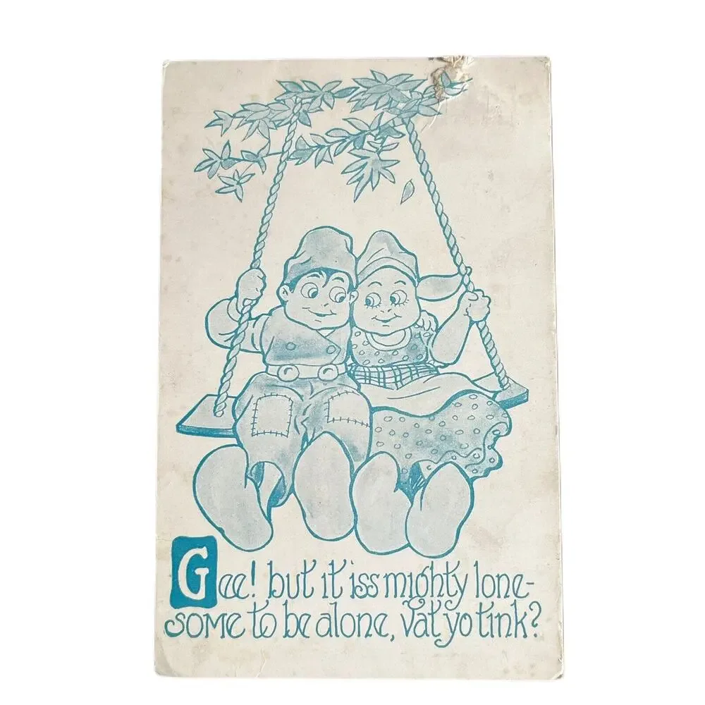 Antique 1913 Ephemera Postcard Humorous Whimsical Dutch Girl Boy Swing Posted